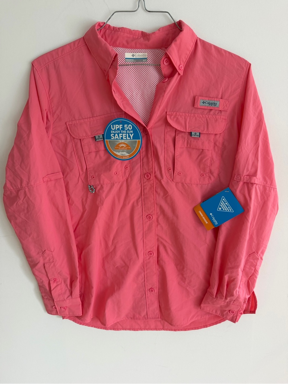 NWT Columbia PFG Bahama Womens S Coral Pink UPF 50 Fishing Shirt FL7314 061